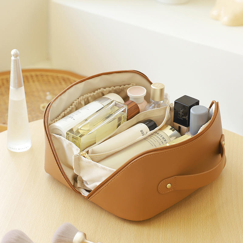 Custom Makeup Bag Portable PU Leather Waterproof Toiletry Pouch Travel Make up Bag Multifunctional Cosmetic Bag for Women