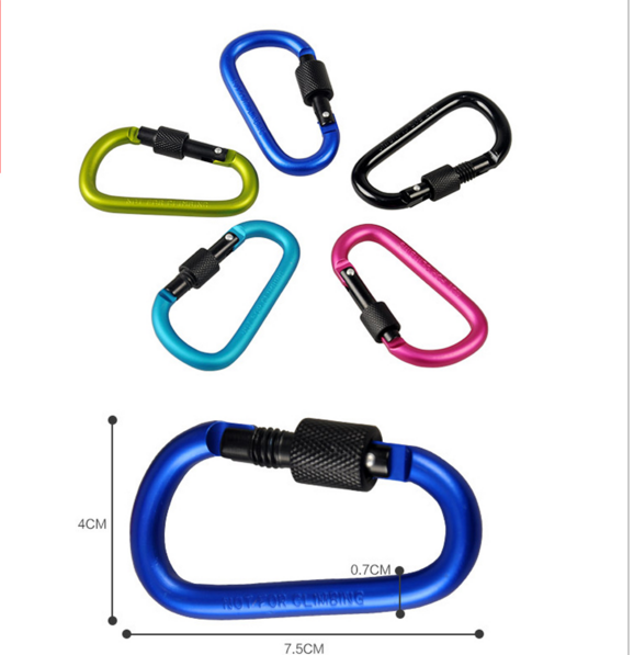 Carabiner Hook Mosquetao Multicolors 8cm Dshaped Aluminum alloy Flat